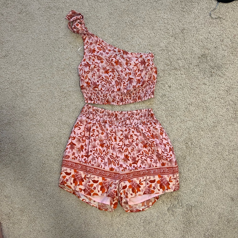 Lulus One Shoulder Two Piece Shorts Set
